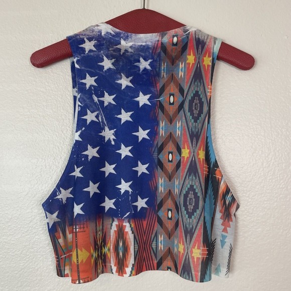 Motive Western Americana Tribal Aztec 4th Of July Cropped Sleeveless Top Small - Picture 8 of 12
